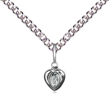 Miraculous Medal Necklace - Sterling Silver - 1/4 Inch Tall by 1/8 Inch Wide with 24" Chain