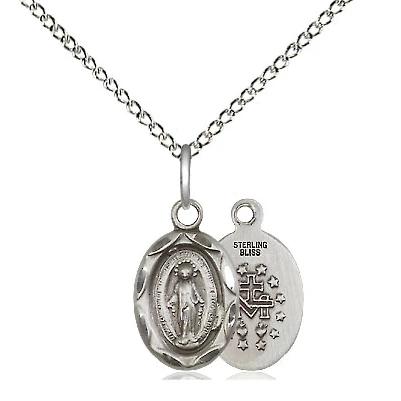 Miraculous Medal Necklace - Sterling Silver - 1/2 Inch Tall by 1/4 Inch Wide with 18" Chain