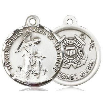 Guardian Angel Coast Guard Medal Necklace - Sterling Silver - 7/8 Inch Tall x 3/4 Inch Wide with 24" Chain