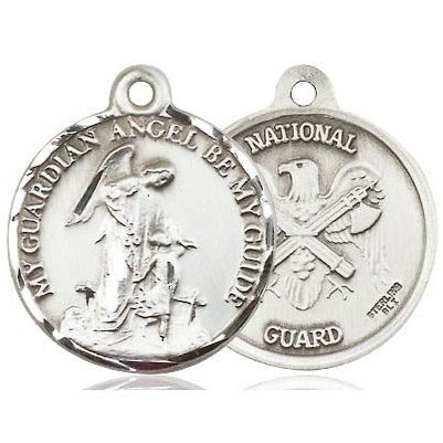 Guardain Angel National Guard Medal - Sterling Silver - 7/8 Inch Tall x 3/4 Inch Wide