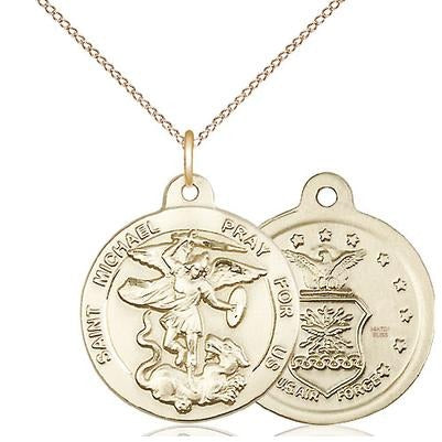 St. Michael Air Force Medal Necklace - 14K Gold Filled - 7/8 Inch Tall x 3/4 Inch Wide with 18" Chain
