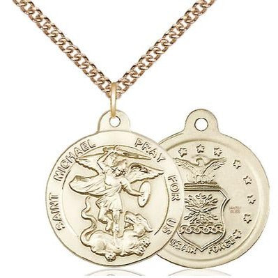 St. Michael Air Force Medal Necklace - 14K Gold Filled - 7/8 Inch Tall x 3/4 Inch Wide with 24" Chain
