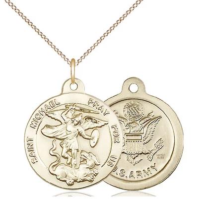 St. Michael Army Medal Necklace - 14K Gold Filled - 7/8 Inch Tall x 3/4 Inch Wide with 18" Chain