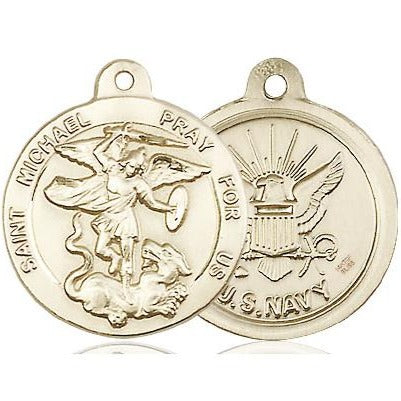 St. Michael Navy Medal Necklace - 14K Gold Filled - 7/8 Inch Tall x 3/4 Inch Wide with 24" Chain