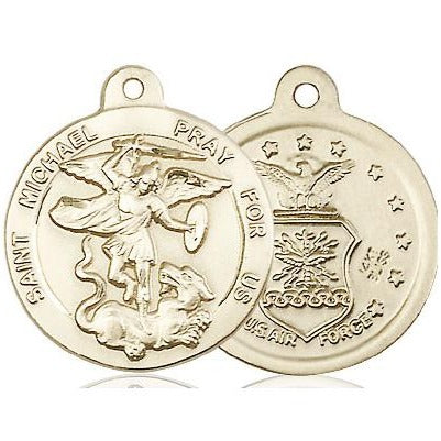 St. Michael Air Force Medal Necklace - 14K Gold - 7/8 Inch Tall x 3/4 Inch Wide with 24" Chain