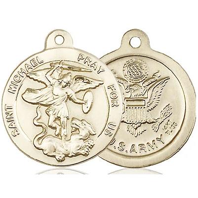 St. Michael Army Medal Necklace - 14K Gold - 7/8 Inch Tall x 3/4 Inch Wide with 24" Chain