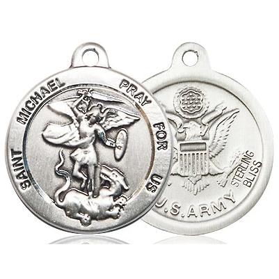 St. Michael Army Medal Necklace - Sterling Silver - 7/8 Inch Tall x 3/4 Inch Wide with 24" Chain