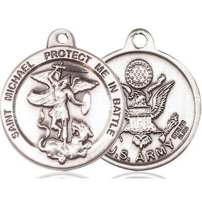 St. Michael Army Medal Necklace - Sterling Silver - 7/8 Inch Tall x 1-3/8 Inch Wide with 24" Chain