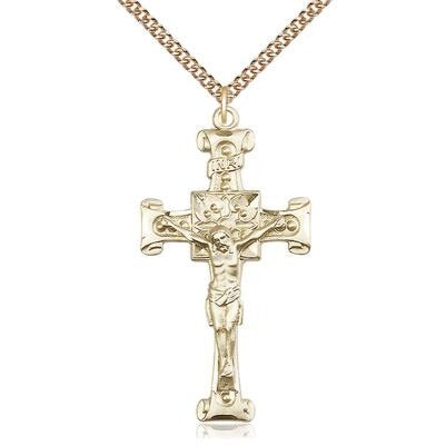Crucifix Medal Necklace - 14K Gold Filled - 1-3/4 Inch Tall x 7/8 Inch Wide with 24" Chain