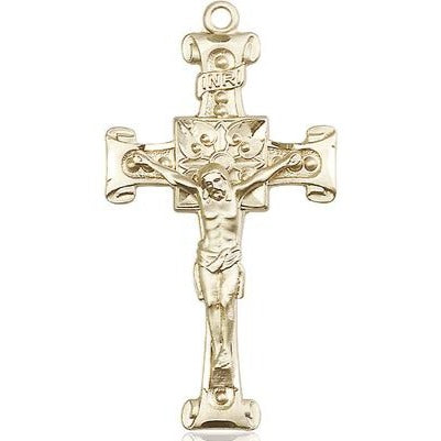 Crucifix Medal Necklace - 14K Gold Filled - 1-3/4 Inch Tall x 7/8 Inch Wide with 24" Chain