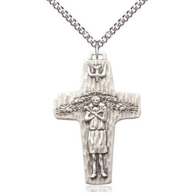 Papal Crucifix Medal Necklace - Sterling Silver - 1-1/2 Inch Tall x 1 Inch Wide with 24" Chain