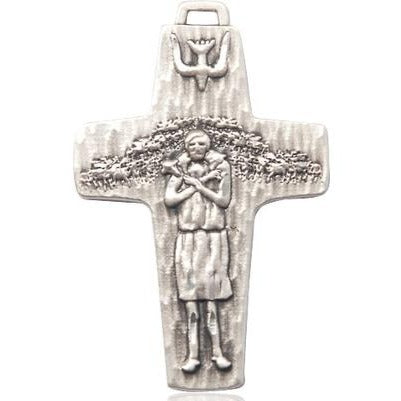 Papal Crucifix Medal Necklace - Sterling Silver - 1-1/2 Inch Tall x 1 Inch Wide with 24" Chain