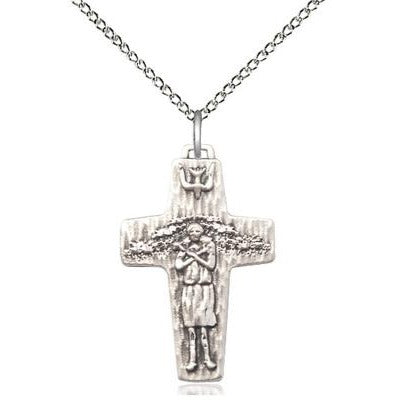 Papal Crucifix Medal Necklace - Sterling Silver - 1 Inch Tall x 5/8 Inch Wide with 18" Chain
