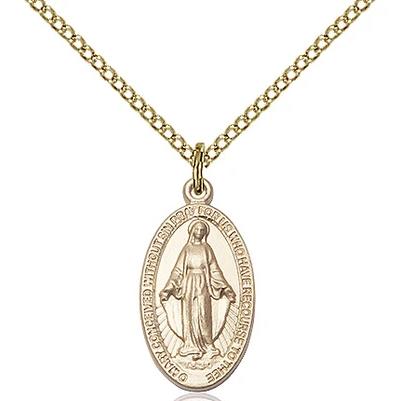 Miraculous Medal Necklace - 14K Gold Filled - 3/4 Inch Tall by 3/8 Inch Wide with 18" Chain