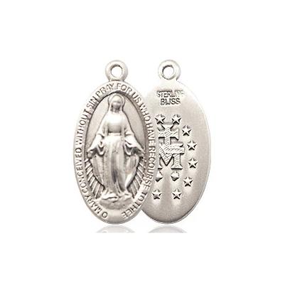 Miraculous Medal Necklace - Sterling Silver - 3/4 Inch Tall by 3/8 Inch Wide with 24" Chain