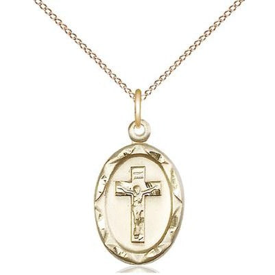 Crucifix Medal Necklace - 14K Gold Filled - 3/4 Inch Tall x 3/8 Inch Wide with 18" Chain