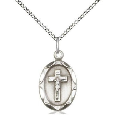 Crucifix Medal Necklace - Sterling Silver - 3/4 Inch Tall x 3/8 Inch Wide with 18" Chain