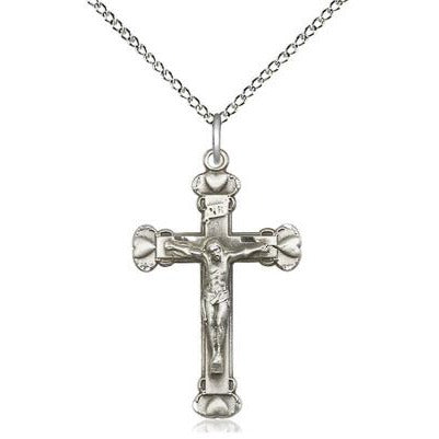 Crucifix Medal Necklace - Sterling Silver - 1-1/8 Inch Tall x 5/8 Inch Wide with 18" Chain
