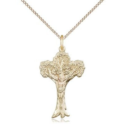 Crucifix Medal Necklace - 14K Gold Filled - 1 Inch Tall x 5/8 Inch Wide with 18" Chain
