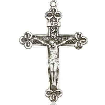 Crucifix Medal Necklace - Sterling Silver - 1-7/8 Inch Tall x 1-1/4 Inch Wide with 24" Chain