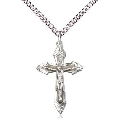 Crucifix Medal Necklace - Sterling Silver - 1-1/8 Inch Tall x 5/8 Inch Wide with 24" Chain