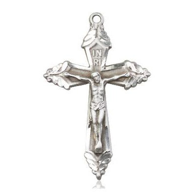 Crucifix Medal Necklace - Sterling Silver - 1-1/8 Inch Tall x 5/8 Inch Wide with 24" Chain
