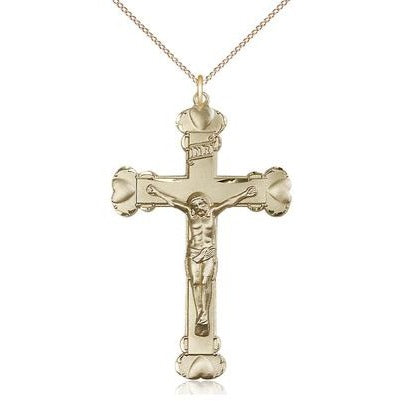 Crucifix Medal Necklace - 14K Gold Filled - 1-5/8 Inch Tall x 1 Inch Wide with 18" Chain