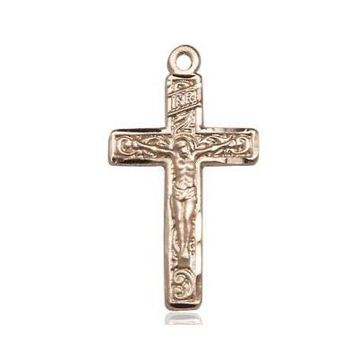 Crucifix Medal Necklace - 14K Gold Filled - 1 Inch Tall x 1/2 Inch Wide with 18" Chain