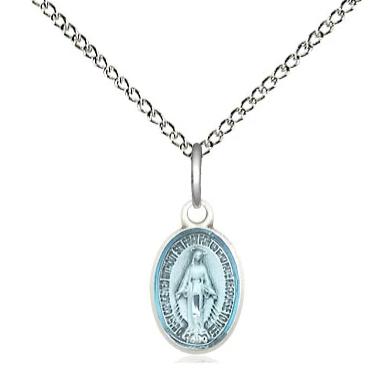Miraculous Medal Necklace - Sterling Silver - 1/2 Inch Tall by 1/4 Inch Wide with 18" Chain