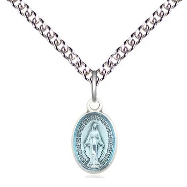 Miraculous Medal Necklace - Sterling Silver - 1/2 Inch Tall by 1/4 Inch Wide with 24" Chain