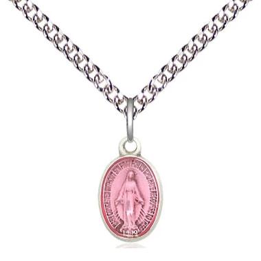 Miraculous Medal Necklace - Sterling Silver - 1/2 Inch Tall by 1/4 Inch Wide with 24" Chain