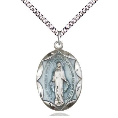 Miraculous Medal Necklace - Sterling Silver - 1 Inch Tall by 5/8 Inch Wide with 24" Chain