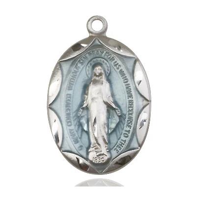 Miraculous Medal Necklace - Sterling Silver - 1 Inch Tall by 5/8 Inch Wide with 24" Chain