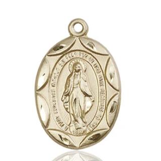 Miraculous Medal - 14K Gold - 1 Inch Tall by 5/8 Inch Wide