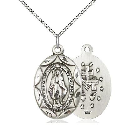 Miraculous Medal Necklace - Sterling Silver - 1 Inch Tall by 5/8 Inch Wide with 18" Chain