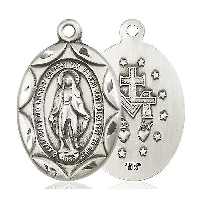 Miraculous Medal Necklace - Sterling Silver - 1 Inch Tall by 5/8 Inch Wide with 24" Chain