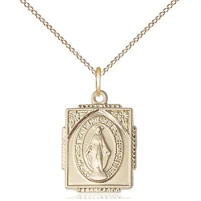 Miraculous Medal Necklace - 14K Gold Filled - 5/8 Inch Tall by 1/2 Inch Wide with 18" Chain