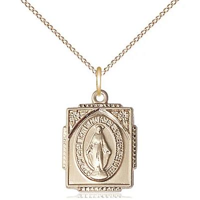 Miraculous Medal Necklace - 14K Gold - 5/8 Inch Tall by 1/2 Inch Wide with 18" Chain