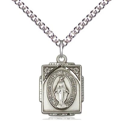 Miraculous Medal Necklace - Sterling Silver - 5/8 Inch Tall by 1/2 Inch Wide with 24" Chain
