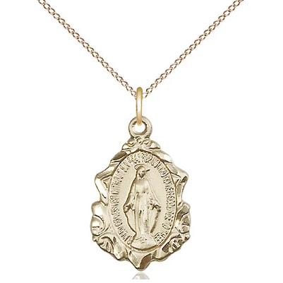 Miraculous Medal Necklace - 14K Gold Filled - 3/4 Inch Tall by 1/2 Inch Wide with 18" Chain