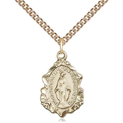 Miraculous Medal Necklace - 14K Gold Filled - 3/4 Inch Tall by 1/2 Inch Wide with 24" Chain