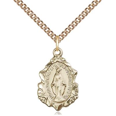 Miraculous Medal Necklace - 14K Gold - 3/4 Inch Tall by 1/2 Inch Wide with 24" Chain