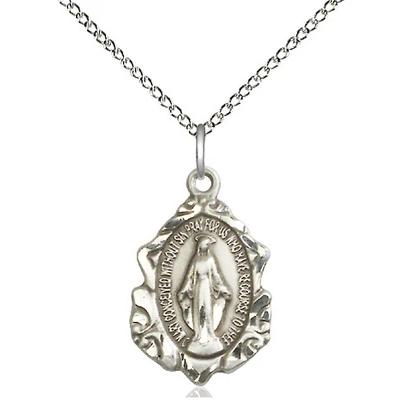 Miraculous Medal Necklace - Sterling Silver - 3/4 Inch Tall by 1/2 Inch Wide with 18" Chain