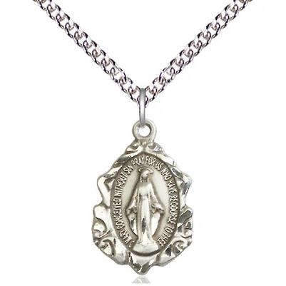 Miraculous Medal Necklace - Sterling Silver - 3/4 Inch Tall by 1/2 Inch Wide with 24" Chain