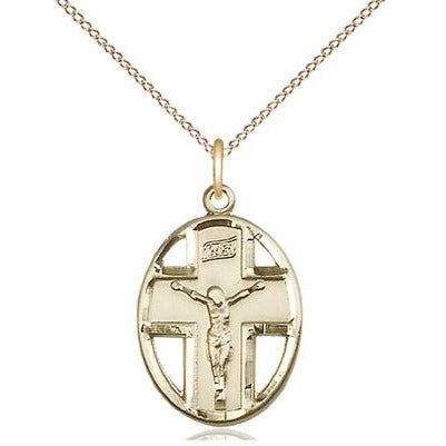Crucifix Medal Necklace - 14K Gold Filled - 3/4 Inch Tall x 1/2 Inch Wide with 18" Chain