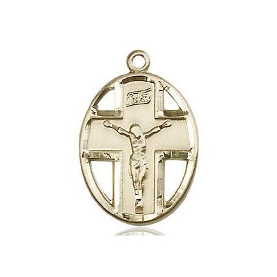 Crucifix Medal Necklace - 14K Gold Filled - 3/4 Inch Tall x 1/2 Inch Wide with 24" Chain