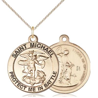 St. Michael Army Medal Necklace - 14K Gold - 1 Inch Tall x 7/8 Inch Wide with 18" Chain