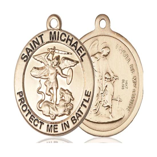 St. Michael Army Medal Necklace - 14K Gold - 1 Inch Tall x 7/8 Inch Wide with 24" Chain