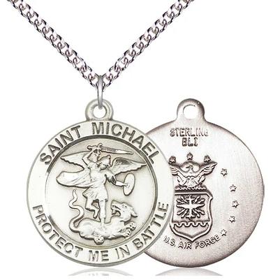 St. Michael Army Medal Necklace - Sterling Silver - 1 Inch Tall x 7/8 Inch Wide with 24" Chain