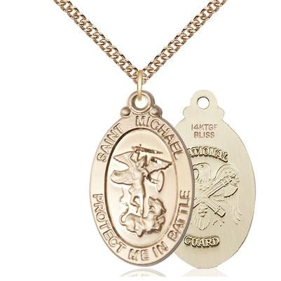 St. Michael National Guard Medal Necklace - 14K Gold Filled - 1-1/8 Inch Tall x 5/8 Inch Wide with 24" Chain